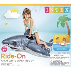 INTEX Inflatable Pool Float Great White Shark Ride On Pool Toy for Kids 68 x 42"