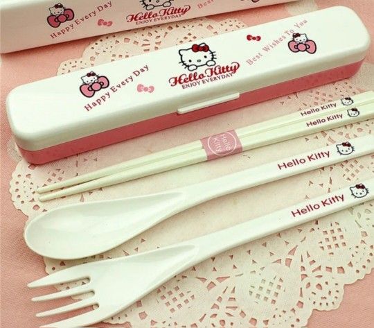 New Sanrio Helly Kitty Chopsticks Fork Ramen Set And Case