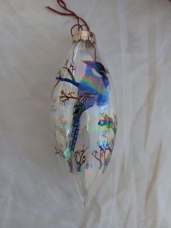 Vintage Glass Bluejay Enamel Handblown Christmas Tree Ornament Box Included. FIJI GRAPHICS, INC.