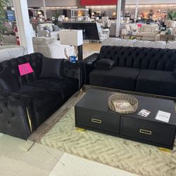 [OM] 🟪 Only $45 initial then take it home 🏡 Brand New Florida 2 Piece Black Sofa And Loveseat 