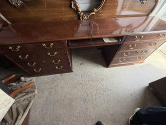 Traditional Vintage Office Credenza, Computer Desk, Lateral File