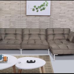 Rhomtree Sectional Sofa Couch with Adjustable Backrest Futon Sleeper Bed