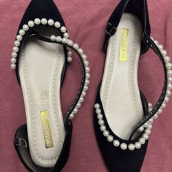 3 Shoes For $57 Black Flat Shoes , Beige And Navy Blue 