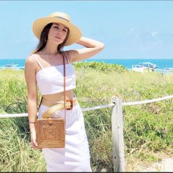 Square Wicker/rattan Crossbody Purse 