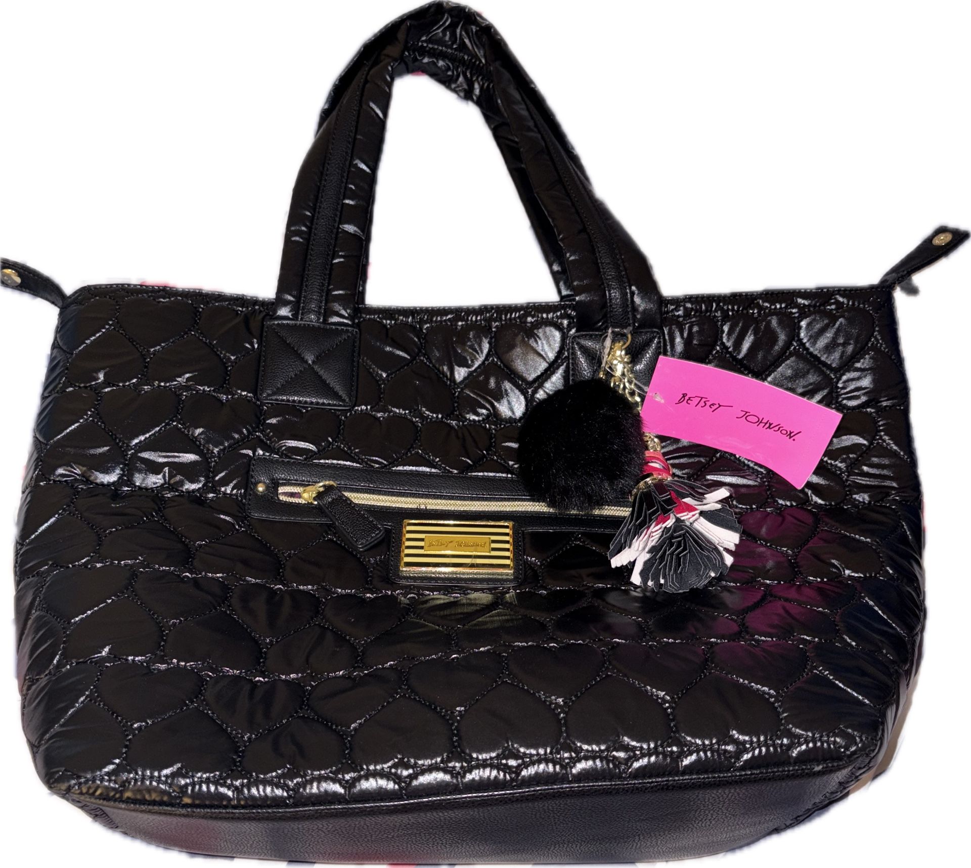 Betsey Johnson Quilted Hearts Bnew Tote With Keychain