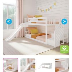 Max & Lily Twin Over Twin Low Bunk Bed With Easy Slide & Stairs