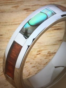 Koa Wood abalone Inlaid tungsten block wedding ring