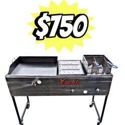 24" Griddle With 3 Warming Trays And Deep Fryer | Includes Hose With Regulator And 2 Baskets