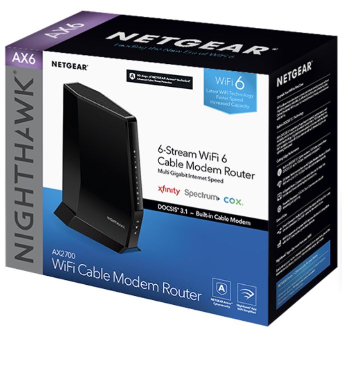 NETGEAR AX6 Nighthawk CAX30 AX2700 Wi-Fi 6 Cable Modem Router