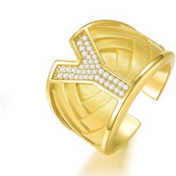 Mens Initial Rings Gold Plated A-Z Letter Ring 925 Sterling Silver Bold Open Personalized Statement Rings with Cubic Zirconia Graduation Father's Day 