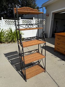 Wrought Iron and Wicker Baker's Rack