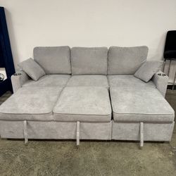 Sleeper Sectional Sofa Chaise Couch with Pull Out Bed for Living Room or Guest Room