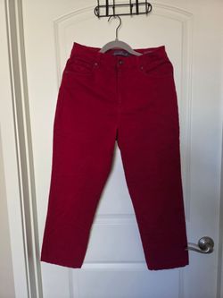 Womans Red Cropped Straight-Leg Jeans - 10