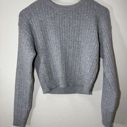 Grey Cropped Knit Sweater
