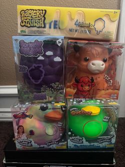 Squishy butter, grapes, highland cows, tye dye duck, green duck,