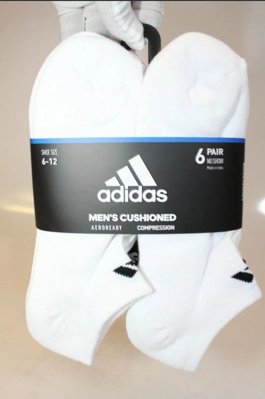 🌟 ADIDAS 6 PAIR AEROREADY BLACK & White COMPRESSION NO SHOW SOCKS-SIZE 6-12 🌟