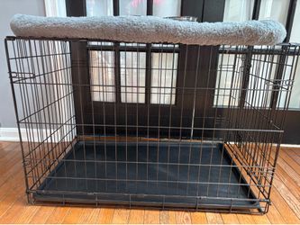 XL Metal Dog Crate with Bed & Food Bowls