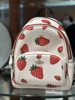 COACH Mini Court Backpack With Wild Strawberry Print
