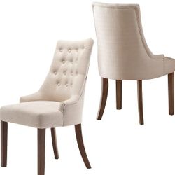 COLAMY Wingback Upholstered Dining Chairs Set of 2, Tufted Button Fabric Side Chairs, Living Room Chairs for Home Kitchen Restaurant - Beige