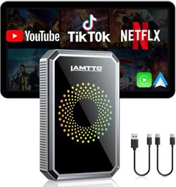 LAMTTO 3-in-1 Magic Video Box for Streaming Netflix/YouTube/TikTok, Wireless Carplay Adapter Dongle with USB Drive for OEM Wired Apple Car Play and An