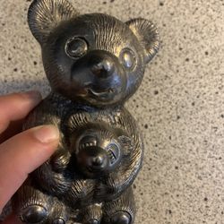 Silver Plated Mama Baby Bear Bank 