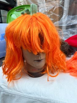 Orange Pumpkin Costume Wig with Stem