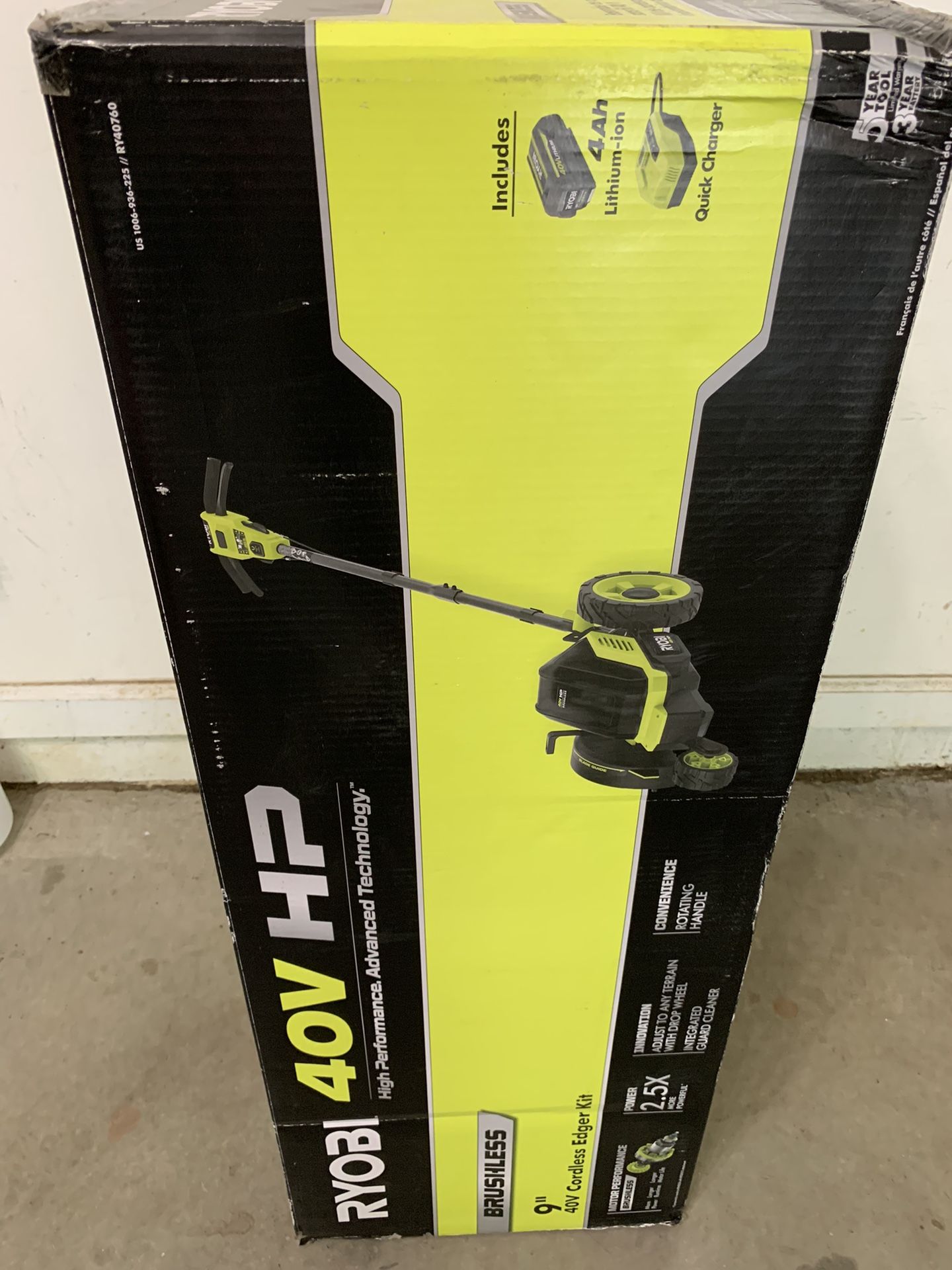 RYOBI 40V HP Brushless 9 in. Cordless Edger with 4.0 Ah Battery and Charger