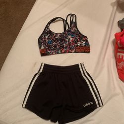 Adidas Sport Shorts And Under Armour Bra Girls Size M