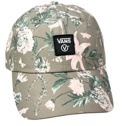 Vans Off The Wall Logo Patch Hat Cap Gray Pink Botanical Floral Print Snapback