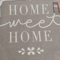 Home Sweet Home Heather Gray Pom Pom Trim Country Rustic Table Runner Decor 
