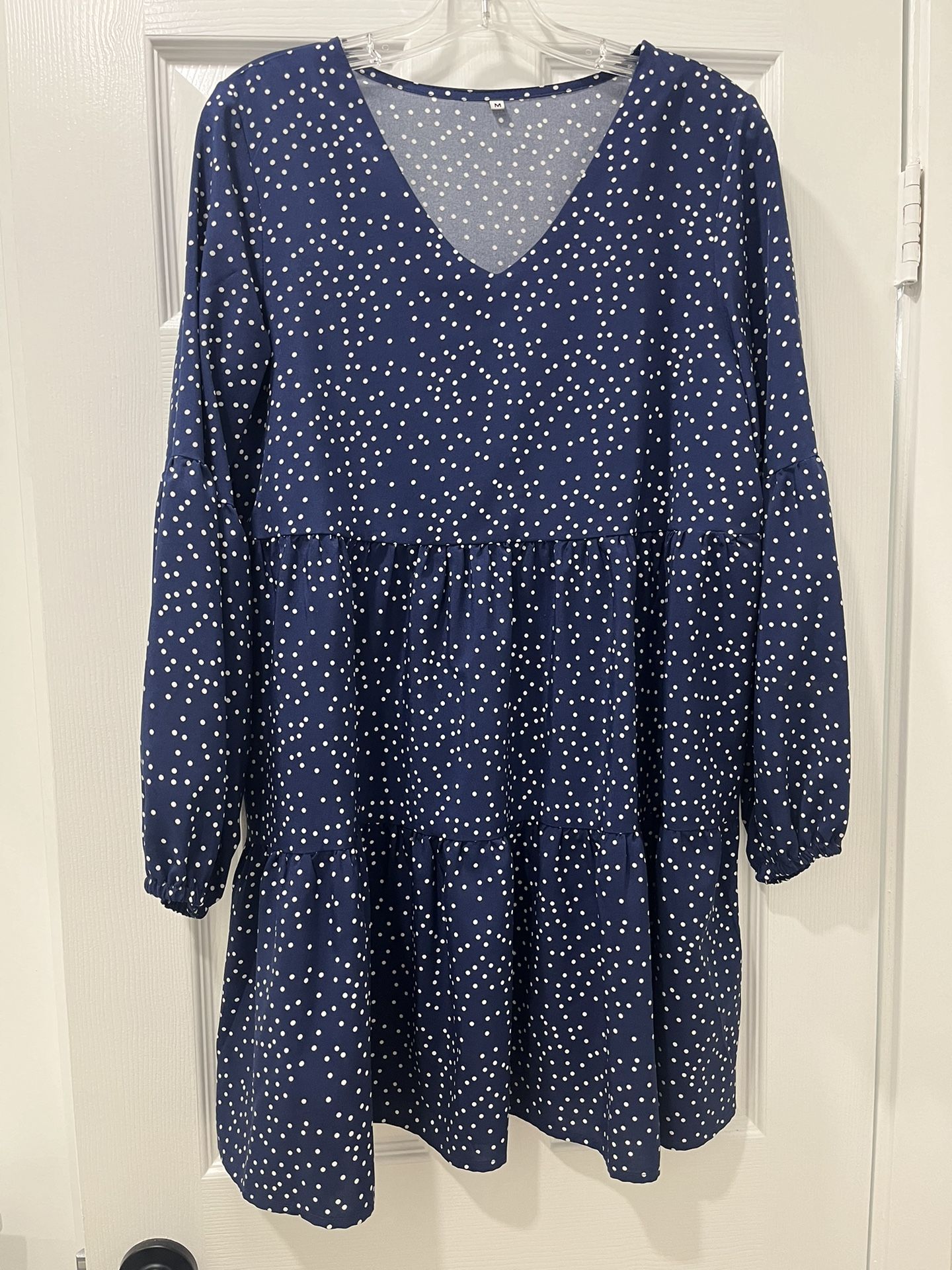 Navy Blue Polka Dot Dress (Medium)