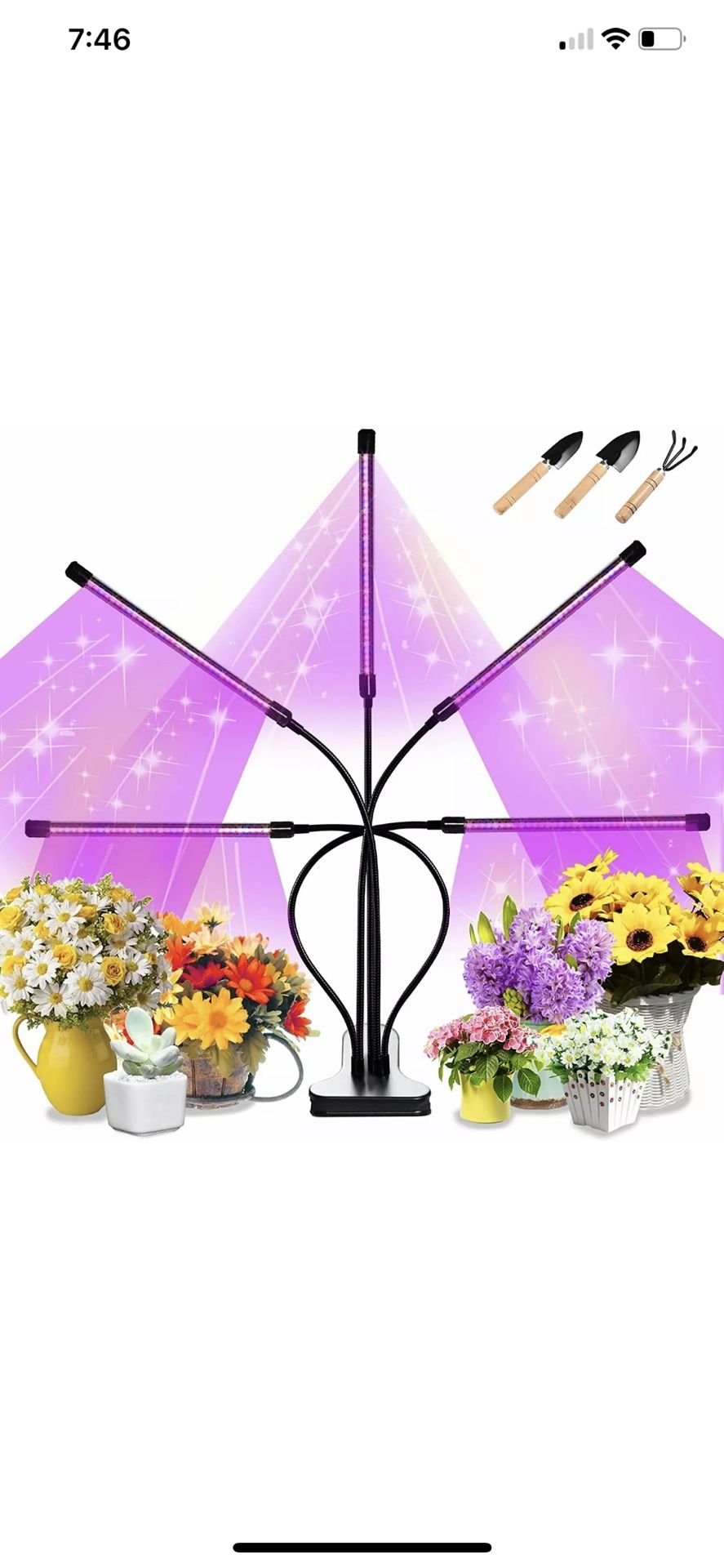 GrowLight 5Head Sunlight FullSpectrum w/RedBlueWhite 4/8/12H Timer 10level 5mode