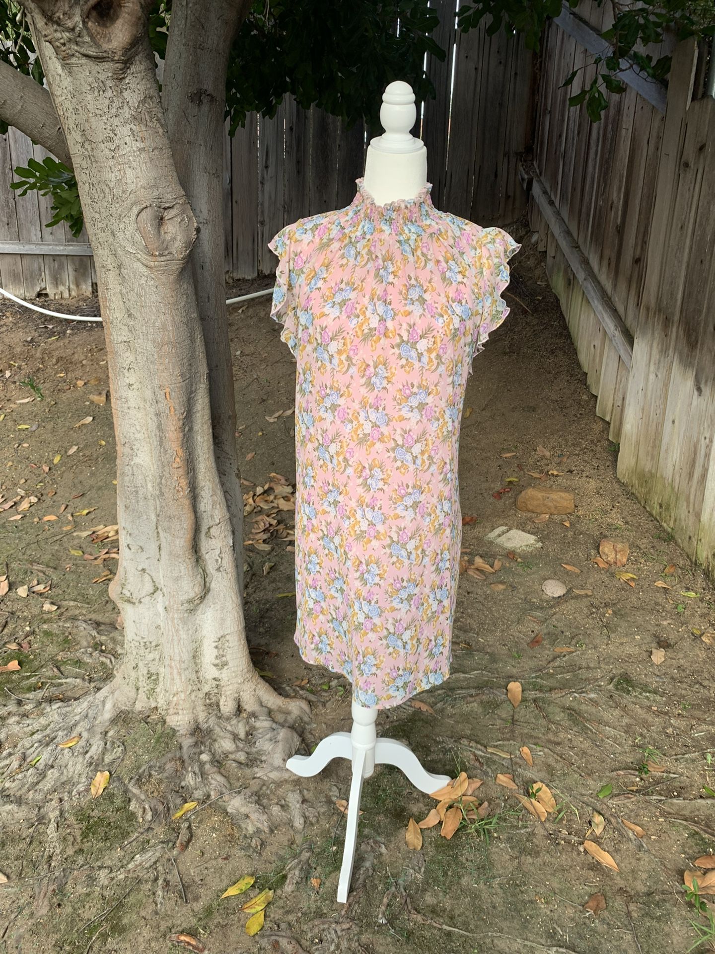 Pink Floral Smock Neck MELLODAY Dress Size L