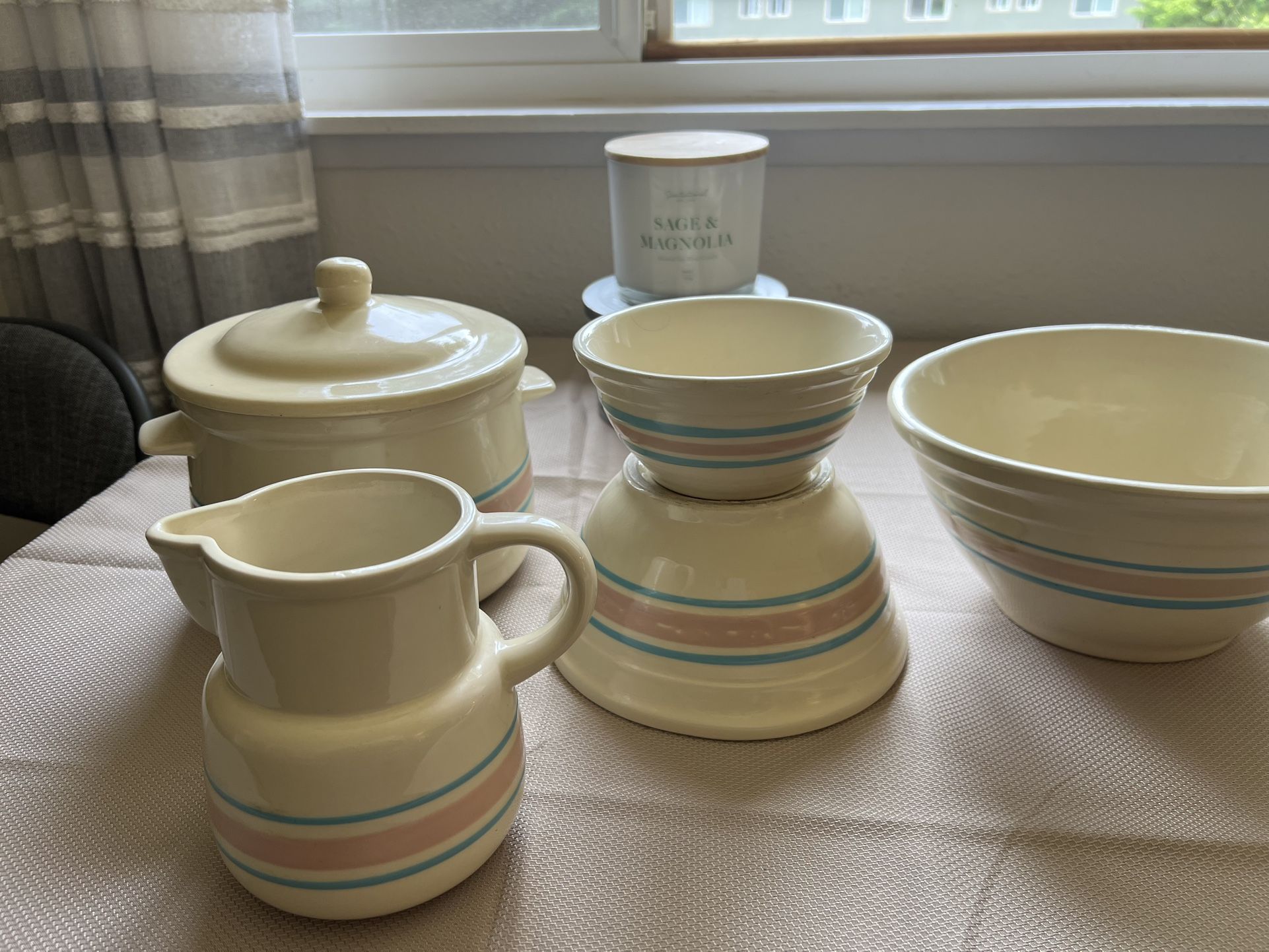 Vintage McCoy 3 Bowls, Medium Size Crock, and Pitcher