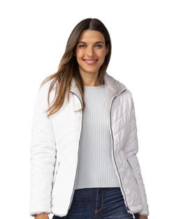 Free Country Quilted Puffer White Reversible Jacket Women's Size L