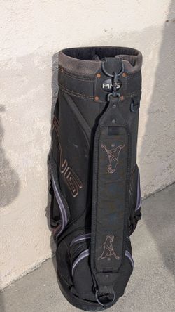 The PING MEN'S  CART GOLF BAG With 5 WAY TOP 7 ZIPPERS POCKETS A RAIN COVER STYLES BLACK UP CANVAS