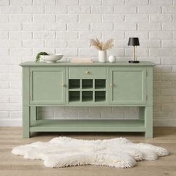 Soft Sage Storage Console / Sideboard with Cabinet & Open Cubby Storage