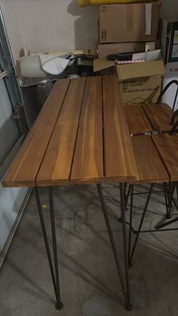Wood Bar Table + 2 Matching Stools – Great Condition