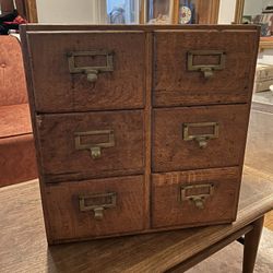 Antique Vintage 6 Drawer Wooden Card Catalog File Cabinet Library Dovetail