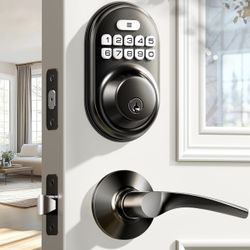 Veise Keyless Entry Door Lock with 2 Lever Handles - Electronic Keypad Deadbolt, Auto Lock, Back Lit & Easy Installation Design, Front Door Handle Set