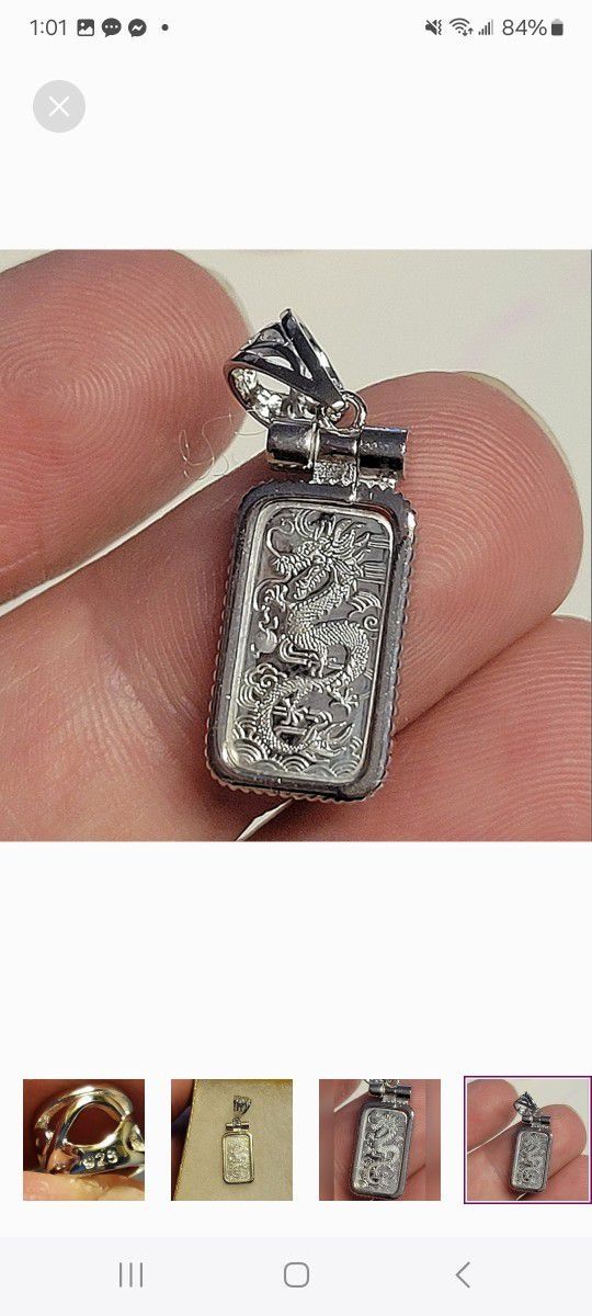 Dragon Pendant 1g .999 Fine Silver W/ Bezel (925) Brand New Jewelry Charm