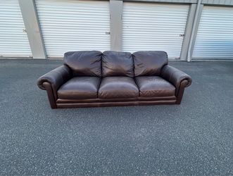 *Delivery Available* Genuine Leather 3-Seat Sofa – Dark Brown Oversized Couch