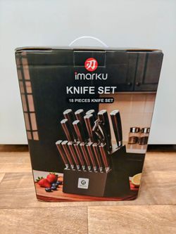 Knife Set, 18-Piece Japanese Santoku Stainless Steel Knife Set with Block, New