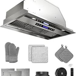 42 inch Stainless Steel Insert Range Hood - 900 CFM, Ultra-Quiet 4-Speed Vent, Touch/Remote Control, LED Lights, Ducted/Ductless Convertible
