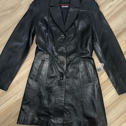James & John Exclusive Black Leather Trench Coat – Women’s Small