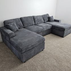 Brand New Doble Chaise Corduroy Fabric Dark Grey $499