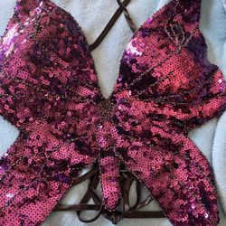 Beautiful Sequined Butterfly Top Purple
