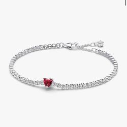 Red Sparkling Heart Tennis Bracelet