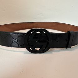 Gucci Black Guccissima Leather Belt GG Buckle Size 90/36 w Dust Bag