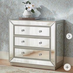 LIKE NEW Set of Two Trevi 32" Wide Mirrored Silver 3-Drawer Accent Chest